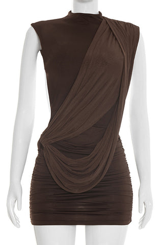 Draped Detail Ruched Mini Dress