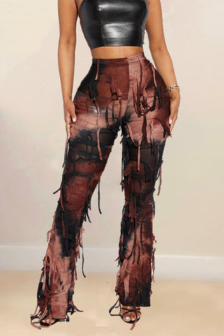 Distressed Fringe Casual Pants