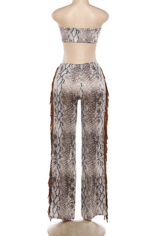 Strapless Fringe Pants Set