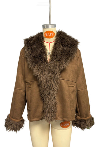 Fluffy Collar Faux Fur Jacket