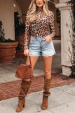 Leopard Mock Neck Long Sleeve Mesh Top
