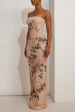 Strapless Floral Evening Gown