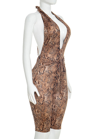 Halter Snakeskin Print Jumpsuit
