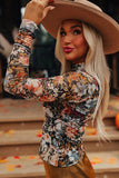 Floral Print Sheer Long Sleeve Blouse