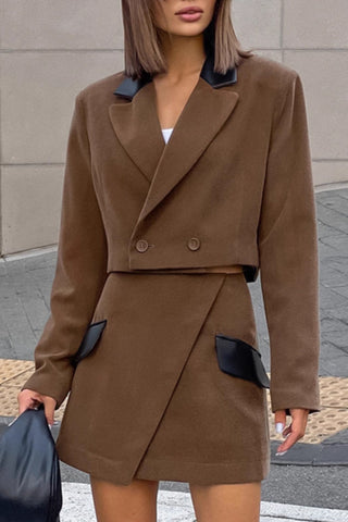 Double-Breasted Skirt Set with Lapel