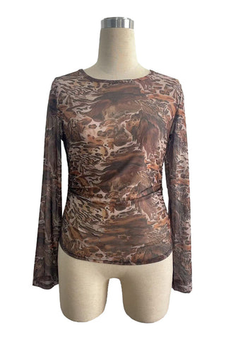 Long-Sleeve Printed Blouse
