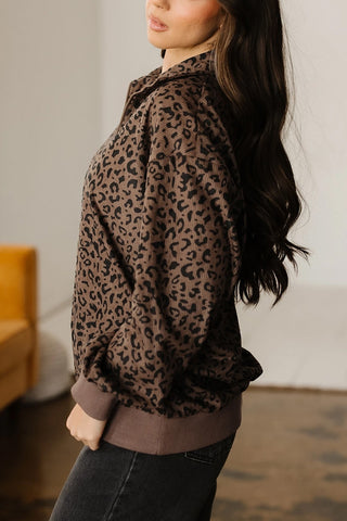 Leopard Print Quarter Zip Sweatshirt