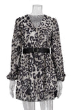 Belted Leopard Print Casual Dress