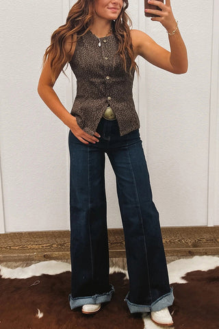 Button-Front Sleeveless Tank Top