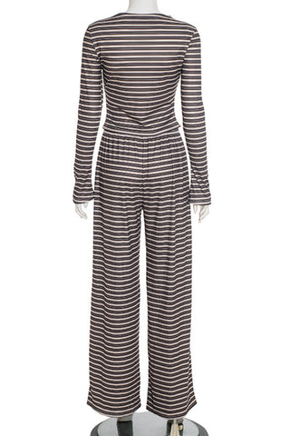 Striped Long-Sleeve Casual Pants Set