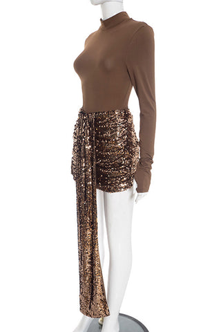 Elegant Sequin Mini Skirt Set