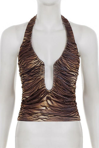 Halter Ruched Cutout Tank Top