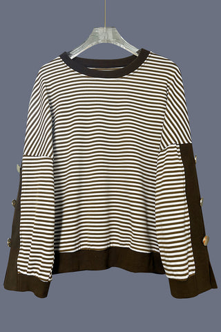 Striped Button-Detail Sweatshirt