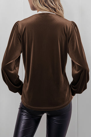 Lace-Trimmed Button-Front Blouse