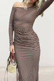Off-Shoulder Striped Maxi Dress