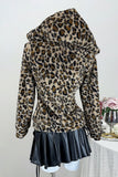 Zip-Up Hooded Leopard Print Jacket