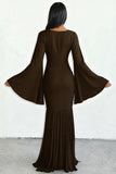 Ruched Bell-Sleeve Evening Dress