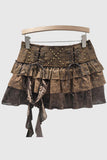 Lace-Up Layered Mini Skirt