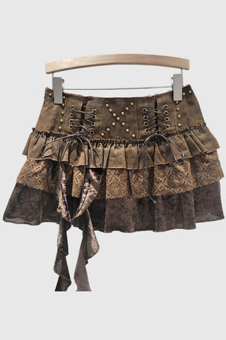 Lace-Up Layered Mini Skirt
