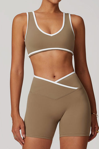 Plunge Neck Sports Bra and Flared Leggings Set