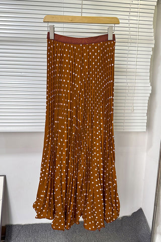 Pleated Polka Dot Maxi Skirt