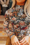 Floral Print Sheer Long Sleeve Blouse