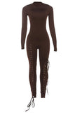 Lace-Up Detail Long Sleeve Jumpsuit