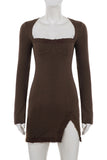 Lace-Trim Long Sleeve Casual Dress