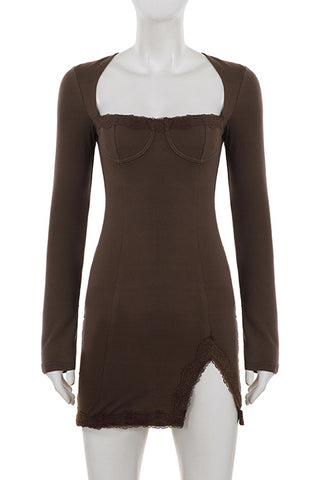 Lace-Trim Long Sleeve Casual Dress