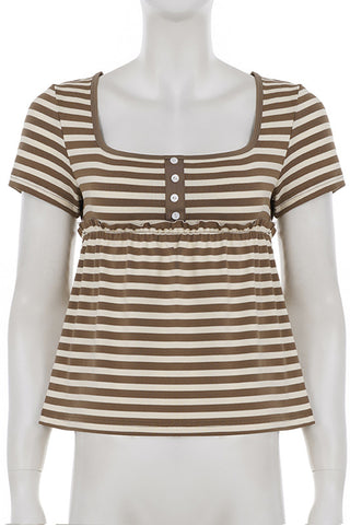 Button-Detail Striped T-Shirt