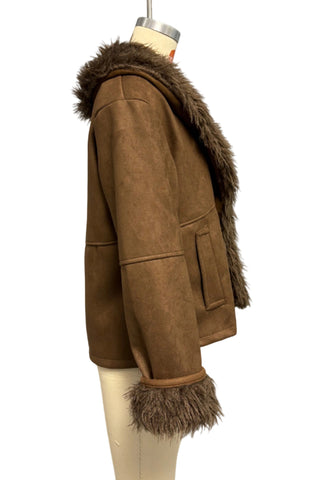 Fluffy Collar Faux Fur Jacket