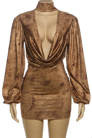 Draped Front Printed Mini Dress
