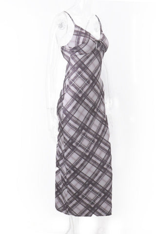 Spaghetti Strap Plaid Midi Dress