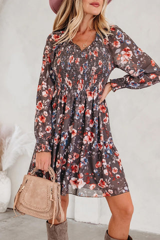 Floral Smocked Long Sleeve Mini Dress