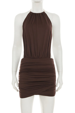 Halter Neck Ruched Casual Dress
