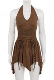 Halter Neck Ruched Casual Dress