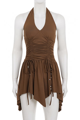 Halter Neck Ruched Casual Dress
