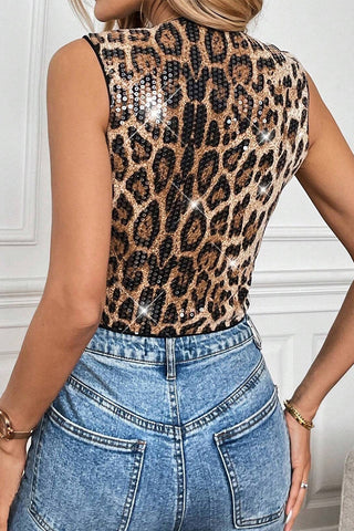 Button-Front Leopard Sequin Tank