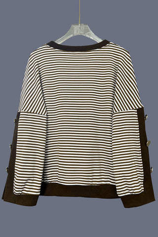 Striped Button-Detail Sweatshirt