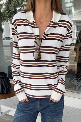 Striped Polo T-Shirt with Long Sleeves