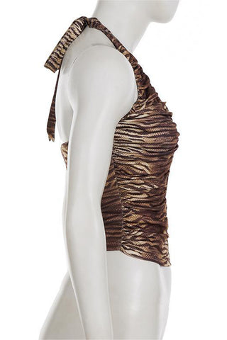 Halter Ruched Cutout Tank Top