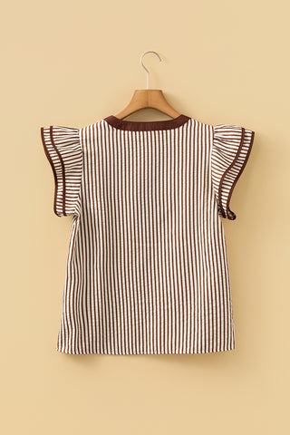 Striped Flutter Sleeve Blouse
