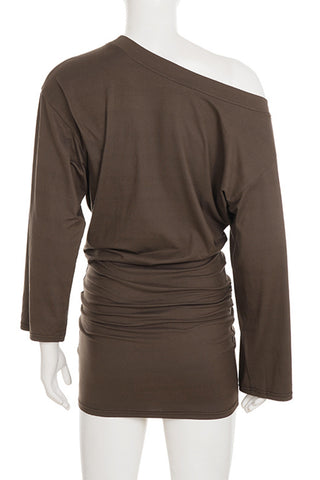 Off-Shoulder Long Sleeve Casual Dress