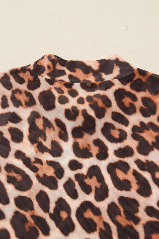Leopard Print Mock Neck Mesh Top