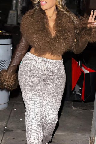 Chic Faux Fur Trimmed Cropped Jacket