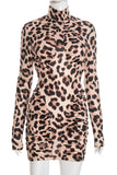 Leopard Print Ruched Casual Dress