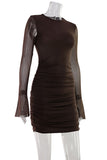 Elegant Ruched Mesh Sleeve Dress