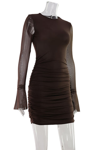 Elegant Ruched Mesh Sleeve Dress