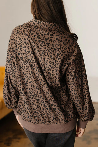 Leopard Print Quarter Zip Sweatshirt