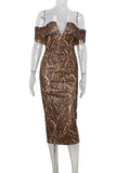 Off-Shoulder Sequined Animal Print Dress